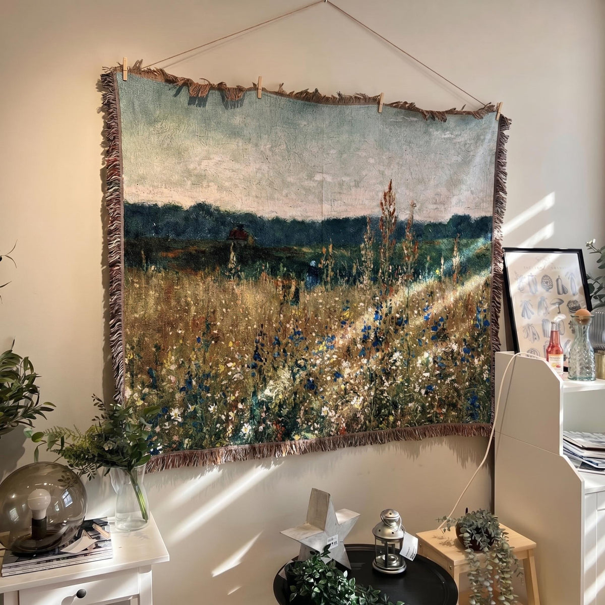Vintage Wildflower Meadow Woven Tapestry Wall Hanging