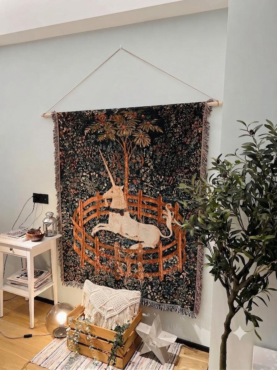 Medieval Unicorn Woven Tapestry Blanket