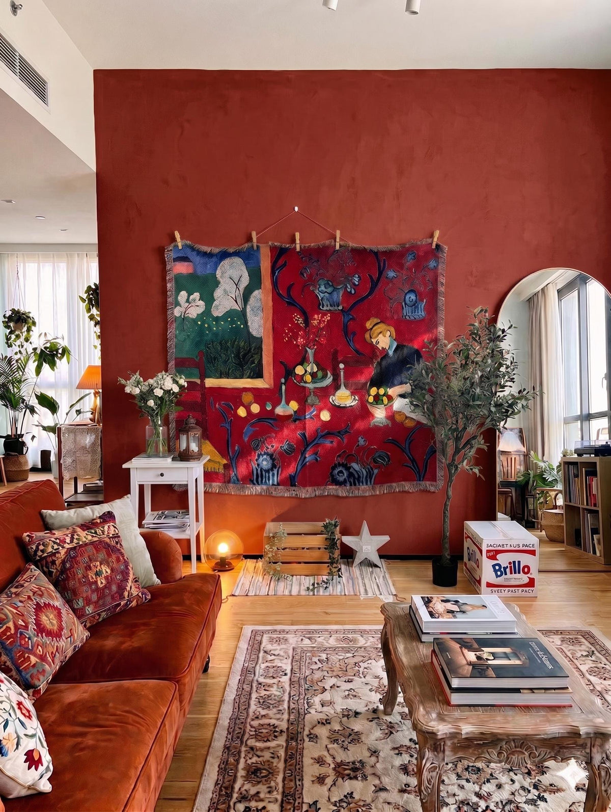 Vintage Red Tapestry Wall Hanging