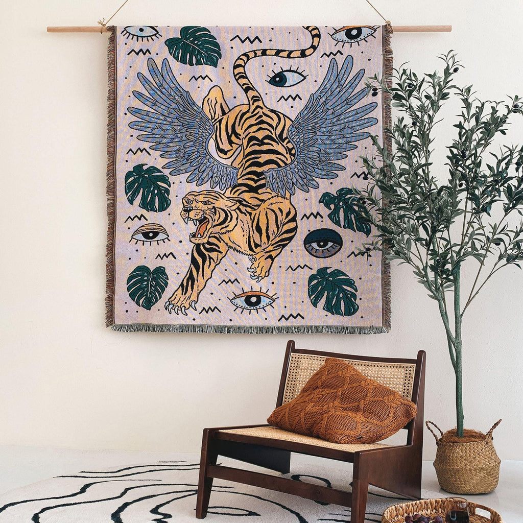 Mystic Winged Tiger Woven Tapestry Wall Hanging