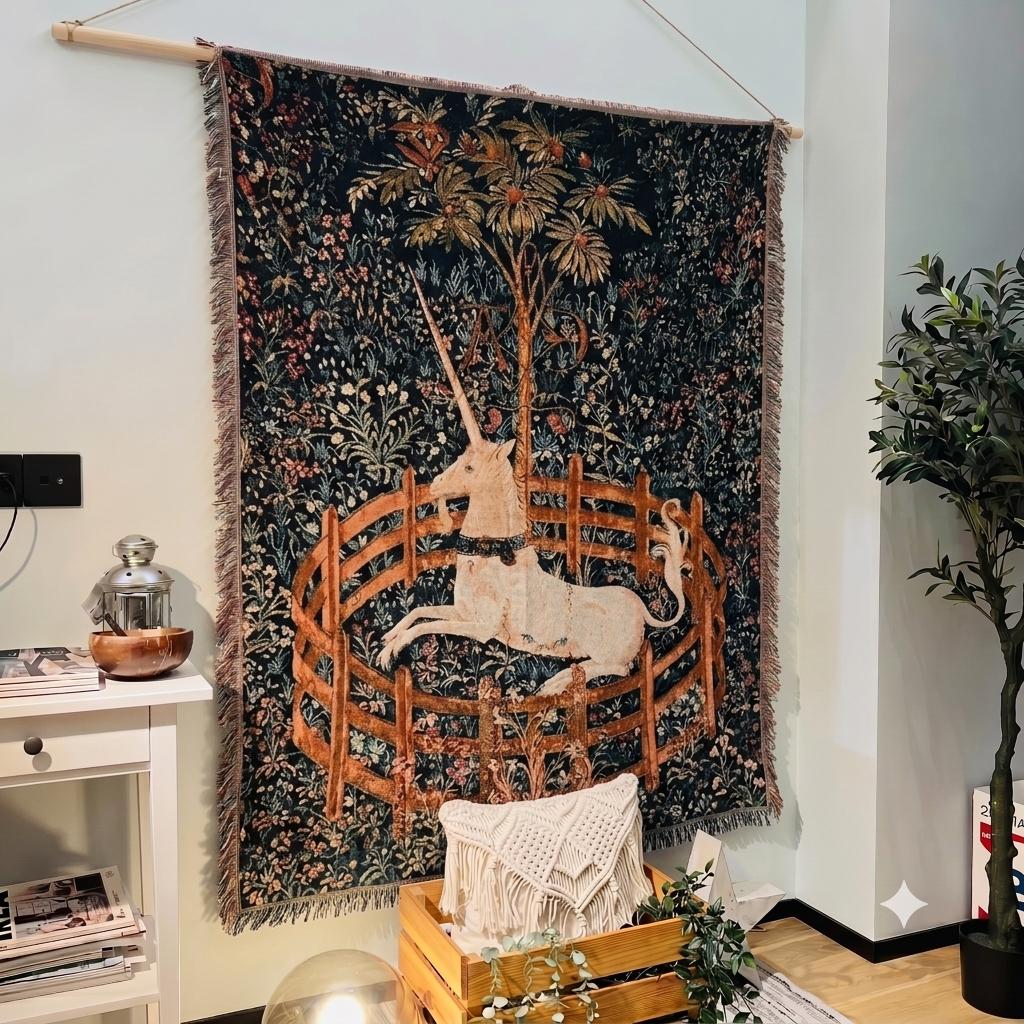 Medieval Unicorn Woven Tapestry Blanket
