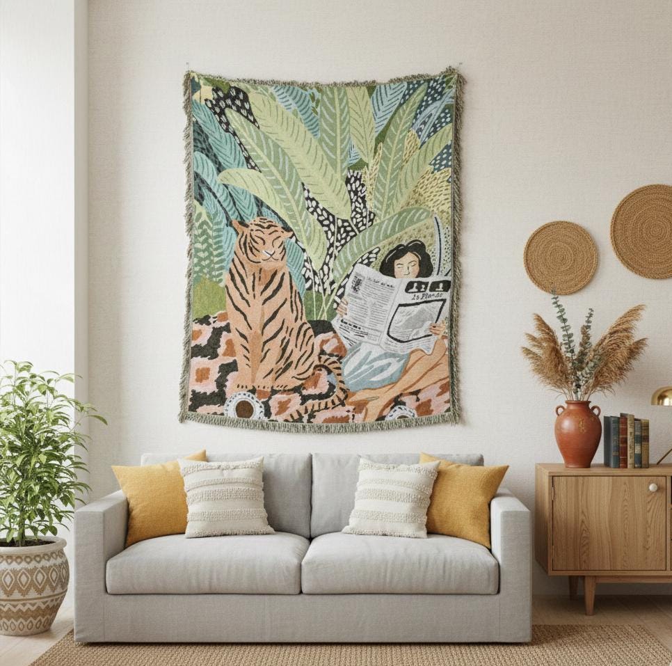 Tiger & Woman Tapestry
