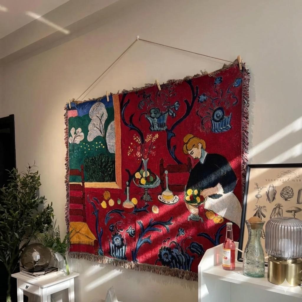 Vintage Red Tapestry Wall Hanging