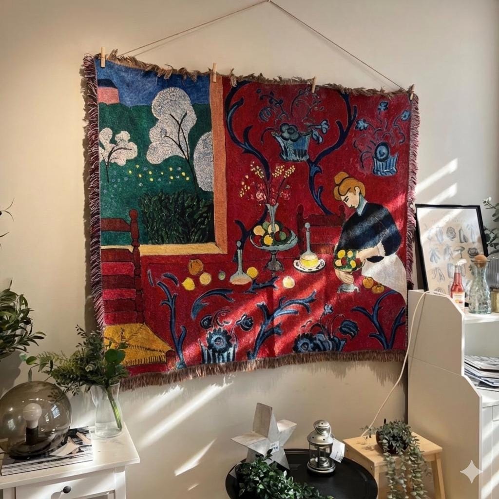 Vintage Red Tapestry Wall Hanging