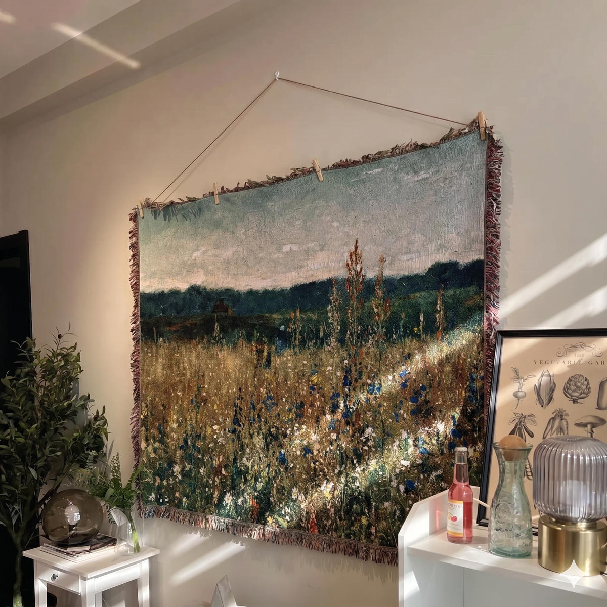 Vintage Wildflower Meadow Woven Tapestry Wall Hanging