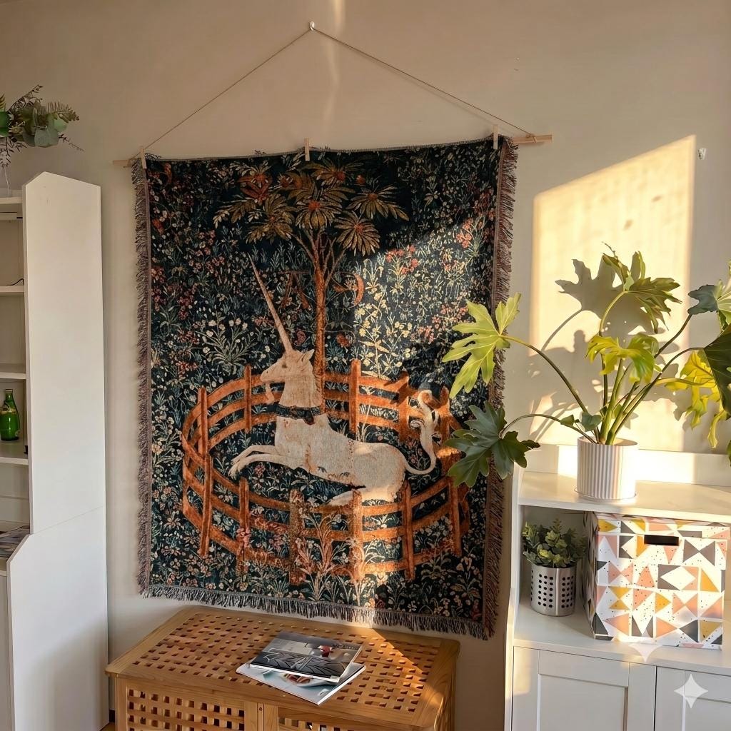 Medieval Unicorn Woven Tapestry Blanket