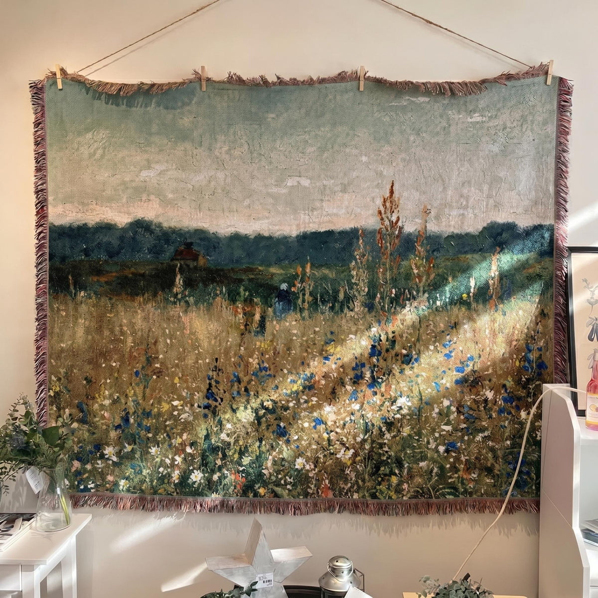 Vintage Wildflower Meadow Woven Tapestry Wall Hanging