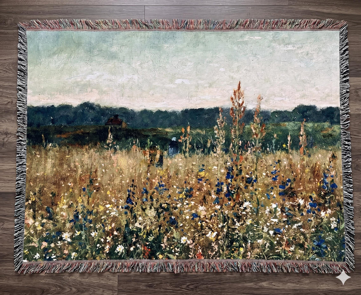 Vintage Wildflower Meadow Woven Tapestry Wall Hanging
