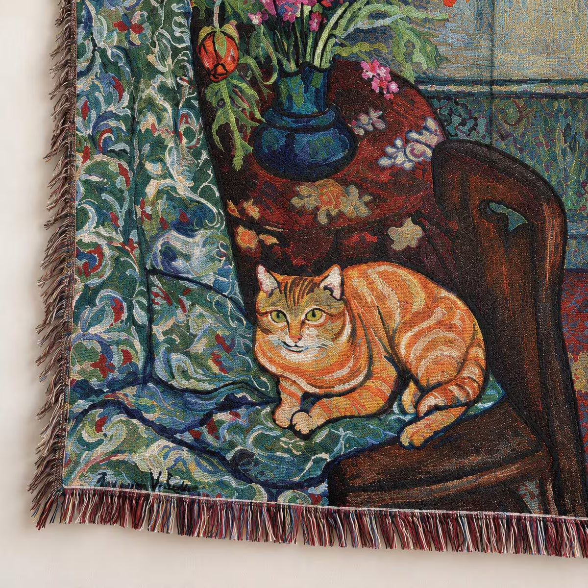 Vintage Cat Floral Woven Tapestry