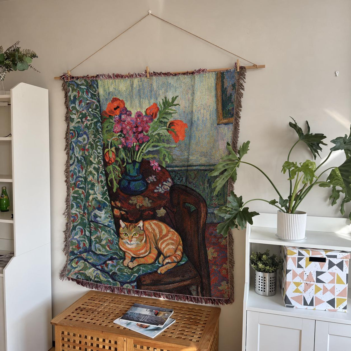 Vintage Cat Floral Woven Tapestry